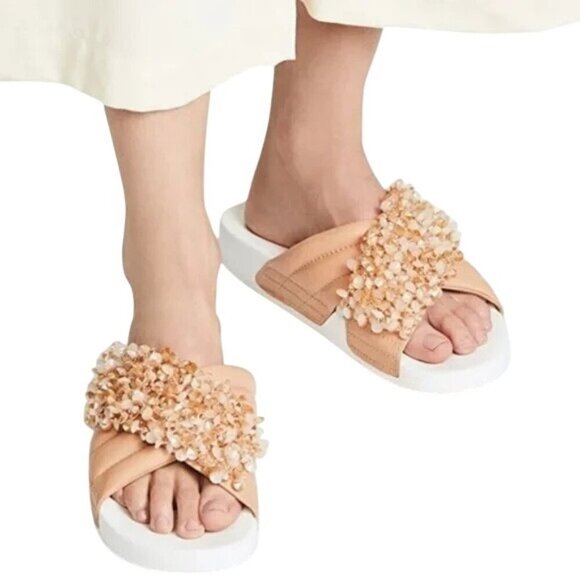 Tory Burch Logan Beaded Leather Slides - Picture 1 of 5